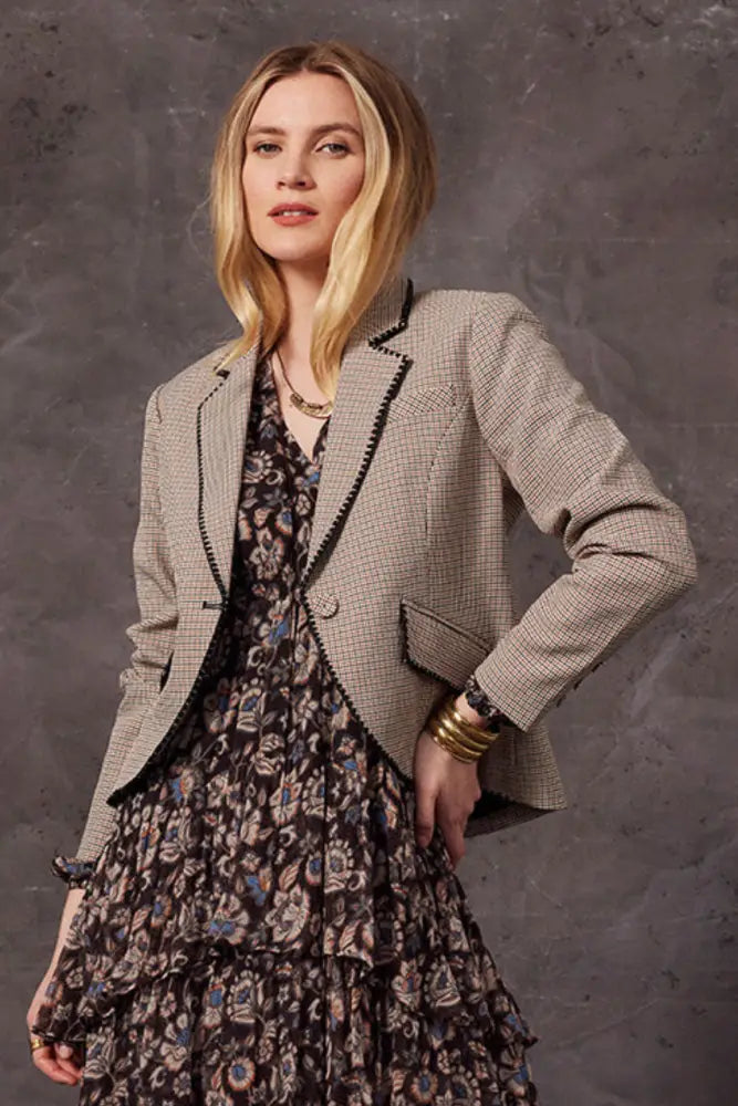 Agatha Jacket | Tan Houndstooth - Blazers