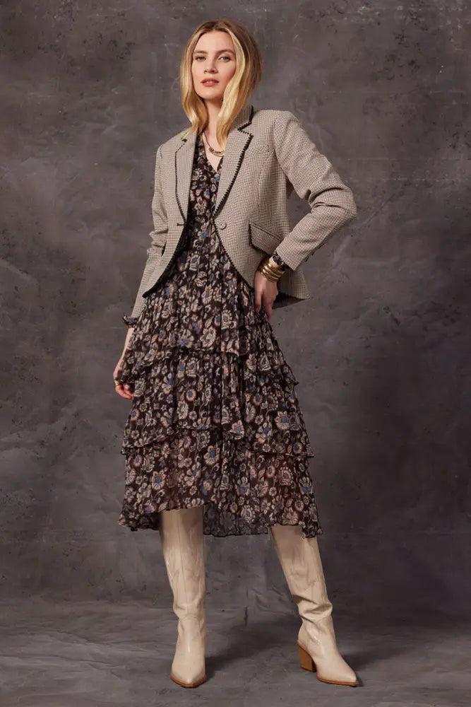Agatha Jacket | Tan Houndstooth - Blazers