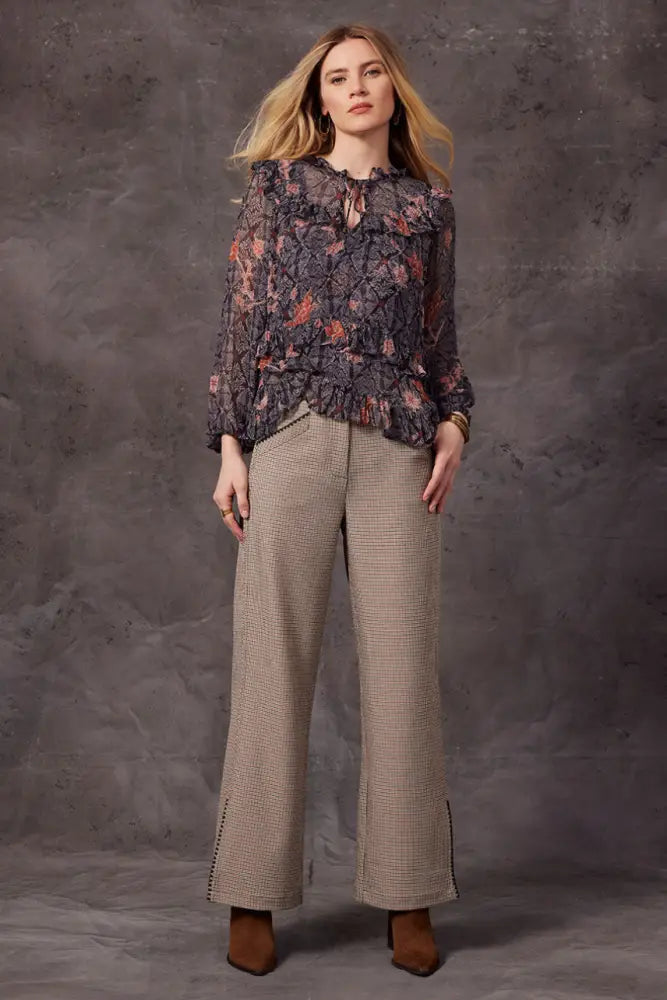 Agatha Pant | Tan Houndstooth - Pants