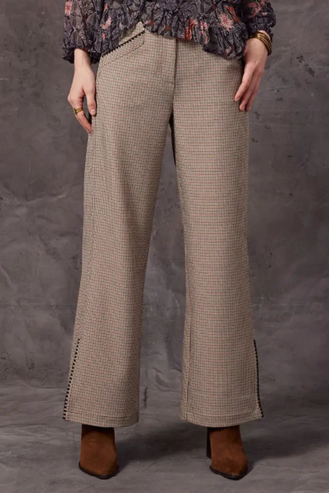Agatha Pant | Tan Houndstooth - Pants