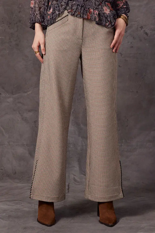 Agatha Pant | Tan Houndstooth - Pants