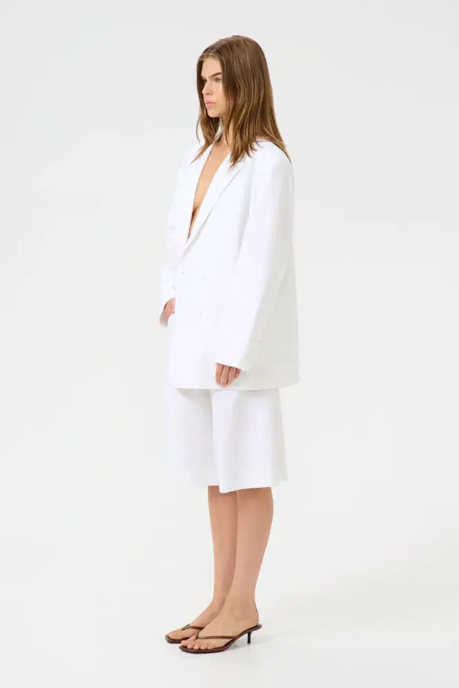 Izza Linen Blazer | Bright White - Jackets & Coats