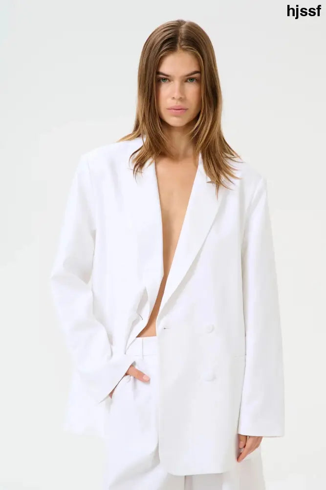 Izza Linen Blazer | Bright White - Jackets & Coats