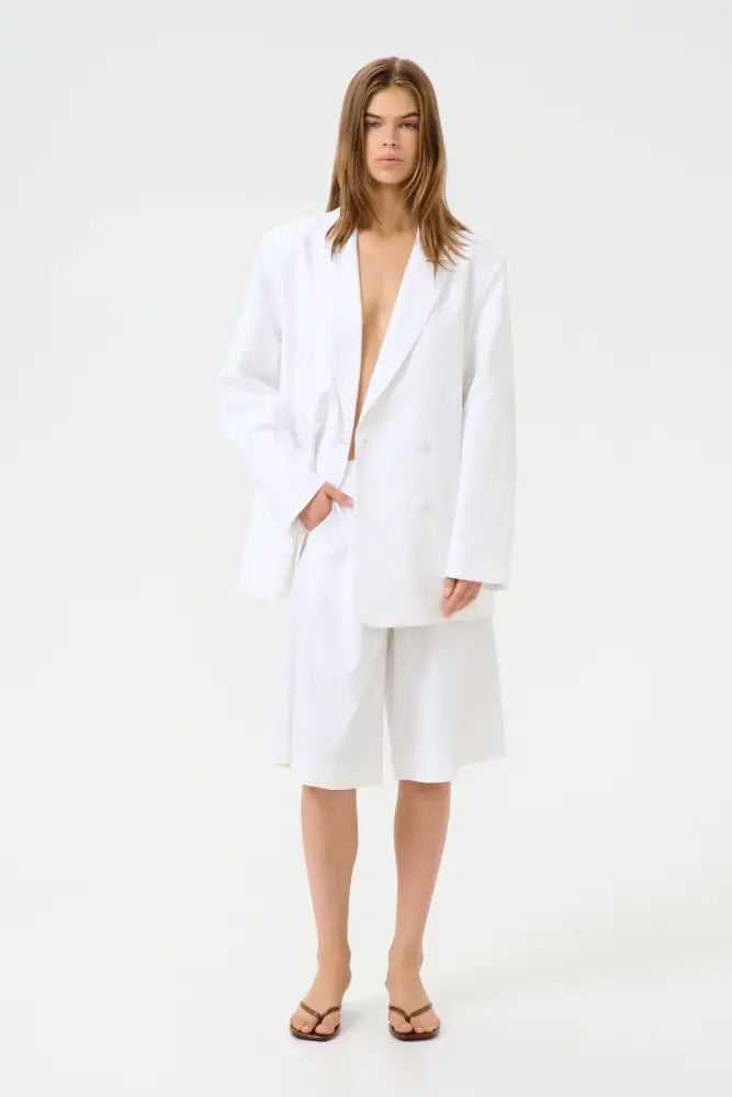Izza Linen Blazer | Bright White - Jackets & Coats