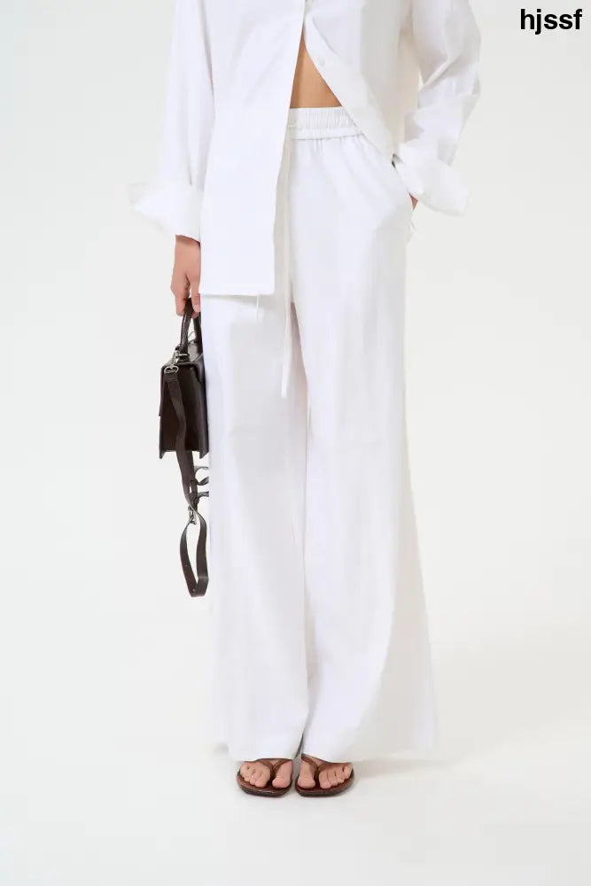 Izza Linen MW Pants | Bright White - Pants