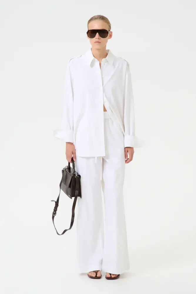 Izza Linen MW Pants | Bright White - Pants