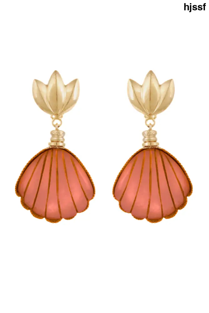 Sanibel Shell Earrings in Orange Coral - Earrings