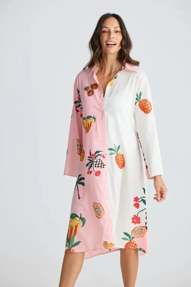 Stella Shirt Dress | Tropical Fruit Print - Dresses